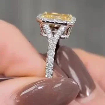 IGI certified 4.00 TCW fancy yellow radiant cut lab grown diamond engagement ring halo design bridal wedding luxury anniversary gift elegant jewelry ring