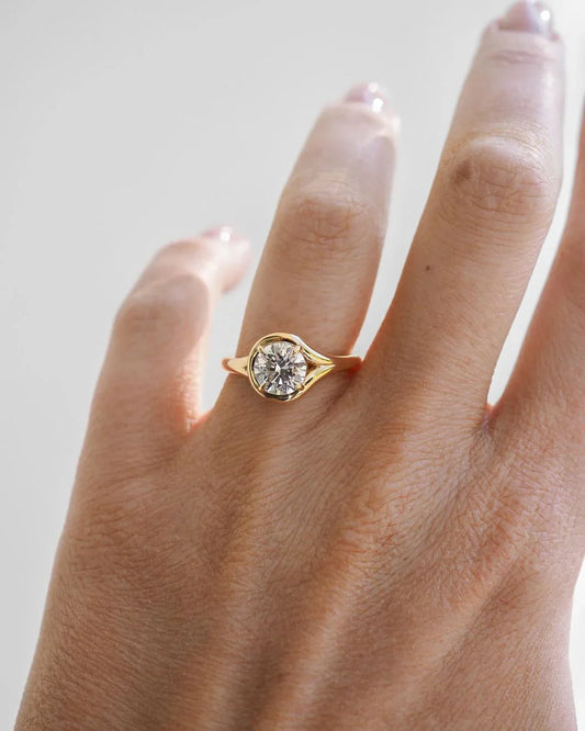 4.0 CT round lab grown diamond IGI certified engagement ring full bezel setting solitaire luxury bridal wedding anniversary sustainable fine jewelry ring