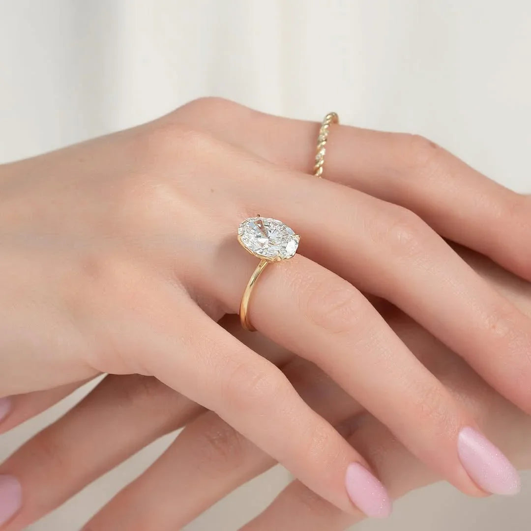 oval cut 4.0ct lab grown diamond engagement ring luxury bridal wedding ring for her IGI certified sustainable elegant jewelry design