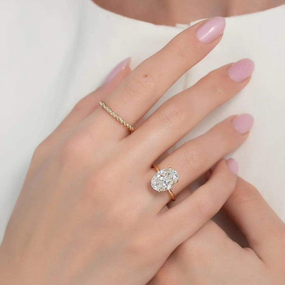 4.0 CT oval cut lab grown diamond engagement ring IGI certified wedding bridal luxury engagement ring for her sustainable elegant jewelry