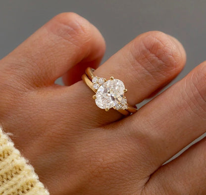 4.0ct Oval Cut Lab Grown Diamond Engagement Ring IGI Certified Side Round Accent Gold Band Wedding Bridal Anniversary Gift Luxury Women Jewelry Ring