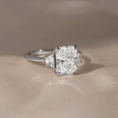 4.0ct radiant cut lab grown diamond ring trapezoid side stones engagement ring wedding ring birthday gift for her wife bridal jewelry IGI style
