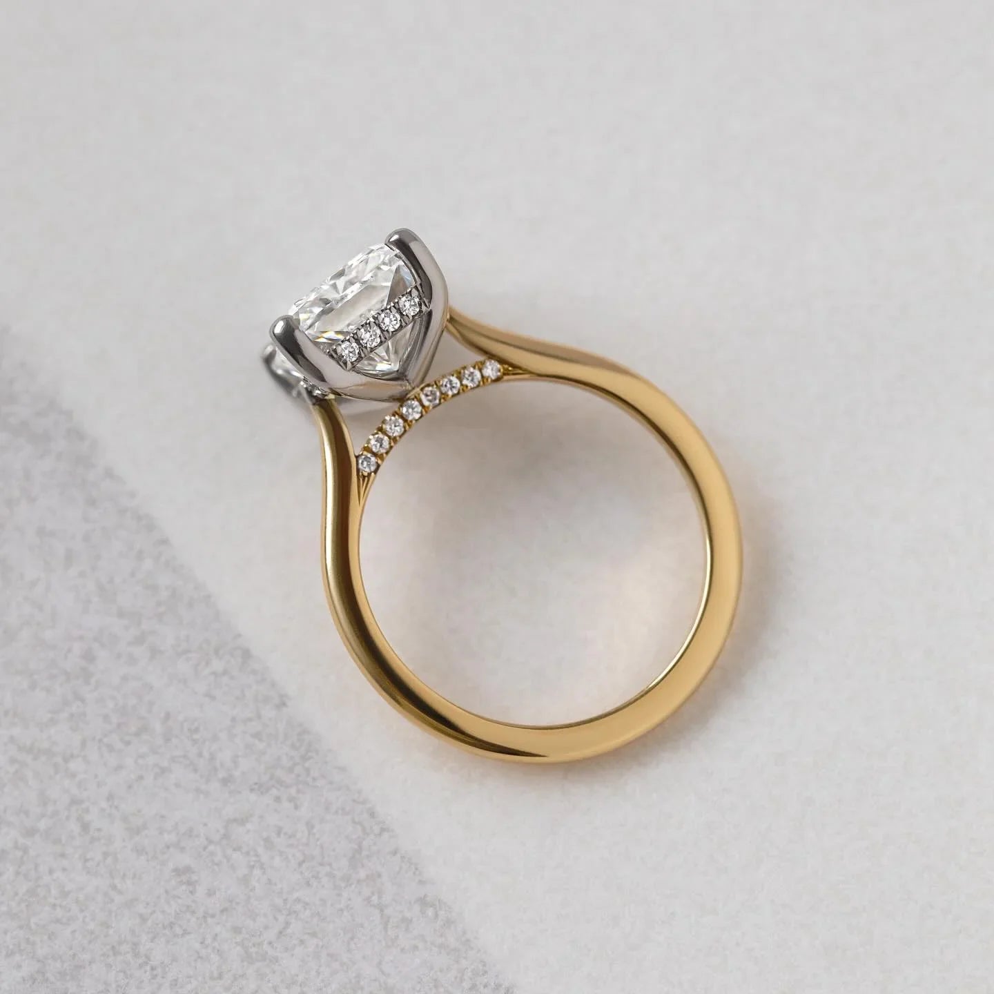 4.0ct radiant lab grown diamond Juliette setting solitaire engagement ring hidden halo IGI certified bridal wedding ring luxury gift for her wife
