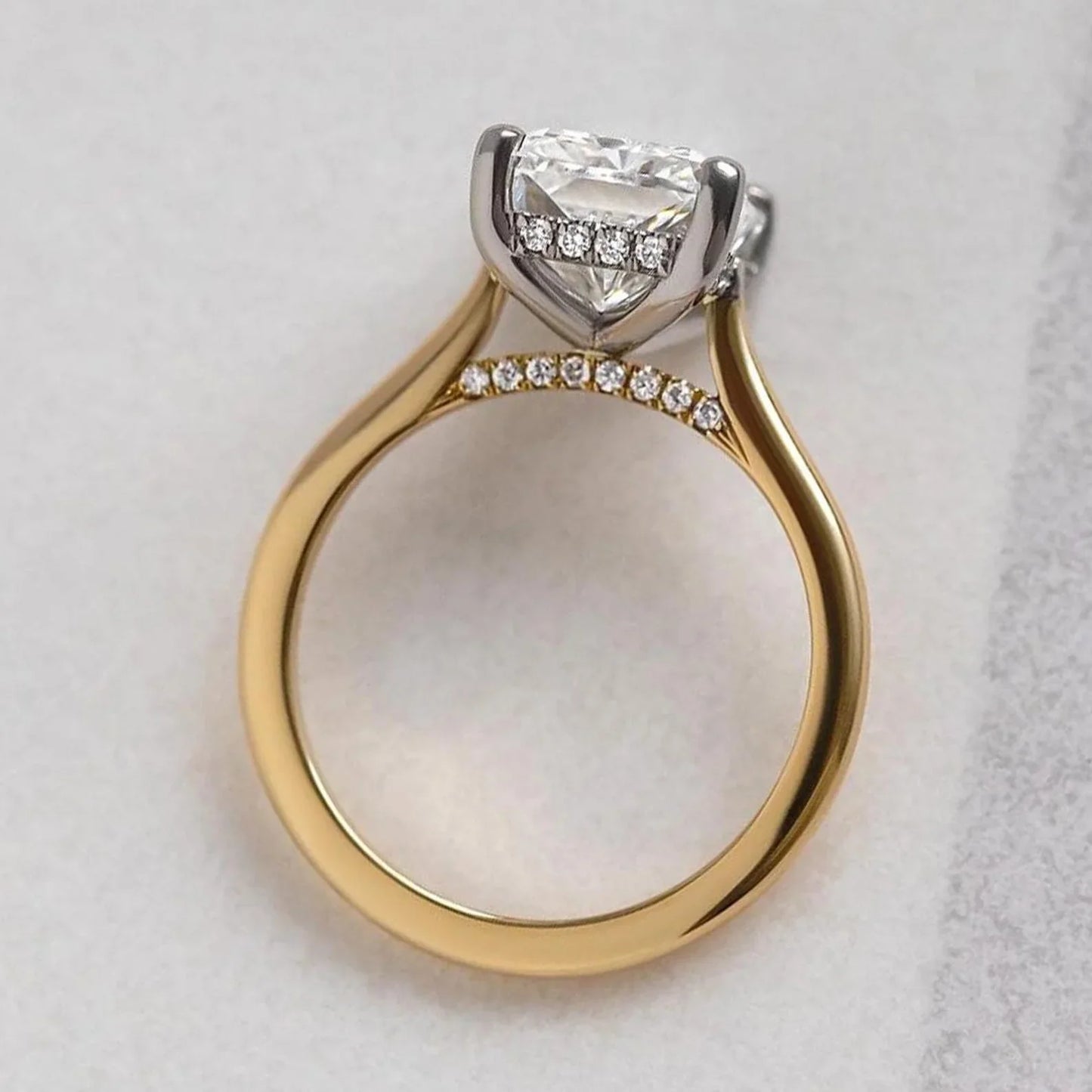 4.0ct radiant cut lab grown diamond solitaire engagement ring IGI certified Juliette setting hidden halo bridal wedding ring gift for her wife luxury
