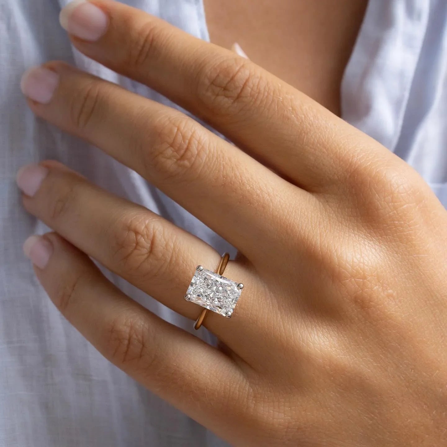 4.0ct radiant lab grown diamond solitaire engagement ring Juliette setting hidden halo IGI certified wedding ring bridal jewelry luxury gift for her
