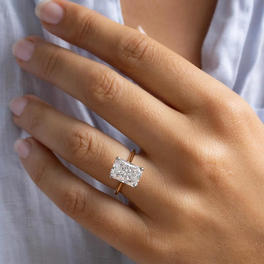 4.0ct radiant lab grown diamond solitaire engagement ring Juliette setting hidden halo IGI certified wedding ring bridal jewelry luxury gift for her
