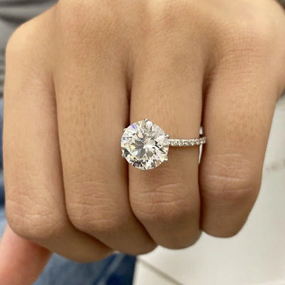 4.0ct round brilliant lab grown diamond engagement ring pavé band IGI certified hidden halo look wedding ring bridal jewelry gift for her wife
