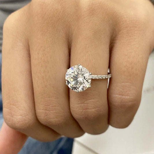 4.0ct round brilliant lab grown diamond engagement ring pavé band IGI certified hidden halo look wedding ring bridal jewelry gift for her wife
