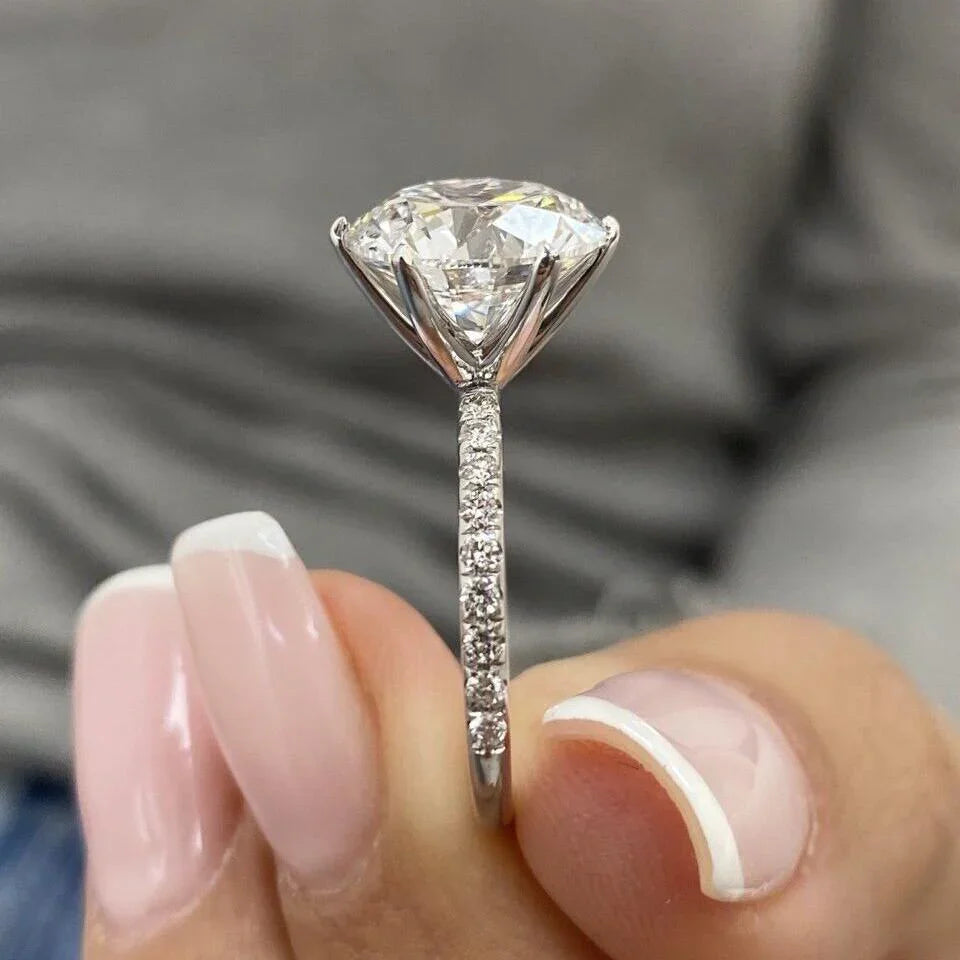 4.0ct round lab grown diamond engagement ring pavé band IGI certified solitaire style wedding ring bridal jewelry luxury gift for her women design
