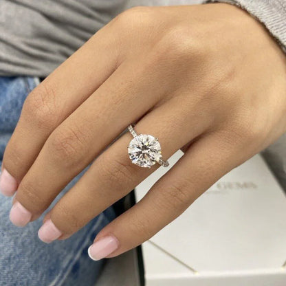 4.0ct round lab grown diamond engagement ring pavé band IGI certified wedding ring bridal jewelry luxury gift for her women elegant classic design
