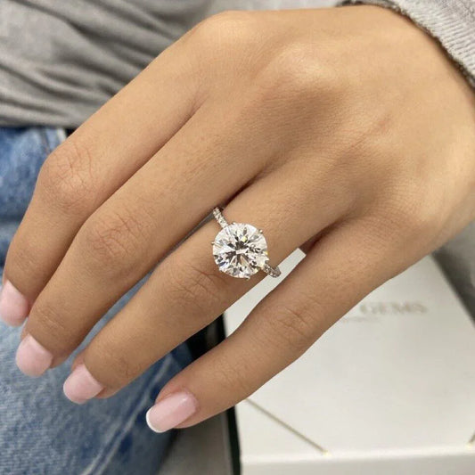 4.0ct round lab grown diamond engagement ring pavé band IGI certified wedding ring bridal jewelry luxury gift for her women elegant classic design
