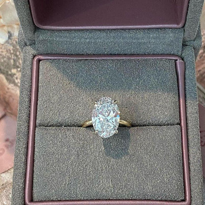 4.10 TCW oval lab grown diamond IGI certified engagement ring hidden halo 4.00 ct center bridal wedding ring luxury gift for her wife jewelry
