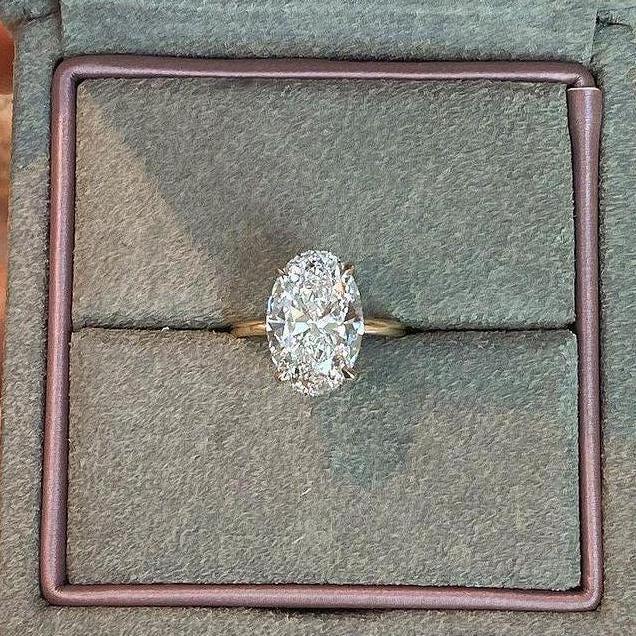 4.10 TCW oval lab grown diamond engagement ring hidden halo IGI certified 4.00 ct center stone luxury bridal wedding ring gift for her wife jewelry
