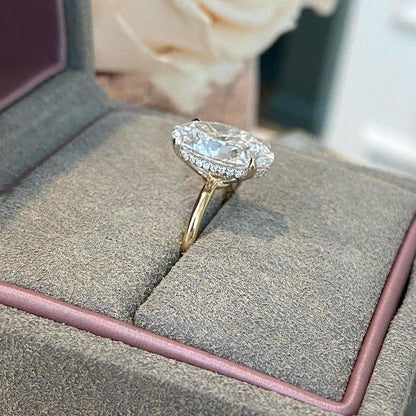 Elegant 4.10 TCW oval lab grown diamond engagement ring 4.00 ct center IGI certified hidden halo bridal wedding ring luxury gift for her wife
