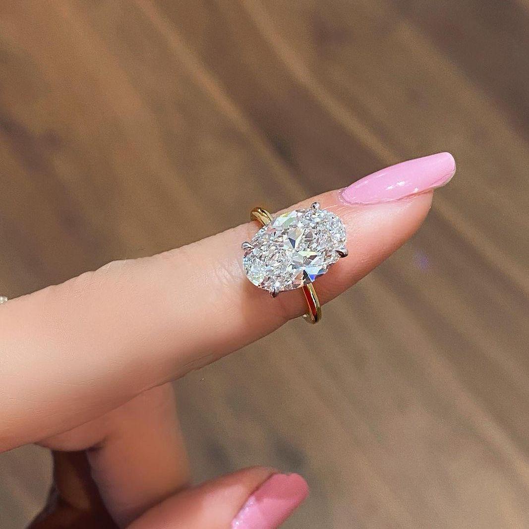4.10 TCW oval lab grown diamond engagement ring 4.00 ct center hidden halo IGI certified wedding ring bridal jewelry luxury gift for her wife
