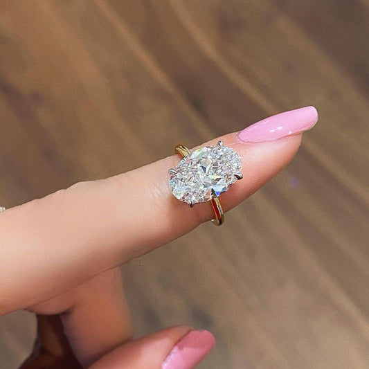 4.10 TCW oval lab grown diamond engagement ring 4.00 ct center hidden halo IGI certified wedding ring bridal jewelry luxury gift for her wife
