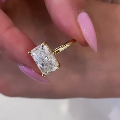 Elegant 4.00 CT radiant lab grown diamond ring hidden halo setting IGI certified engagement wedding ring bridal jewelry luxury gift for her wife

