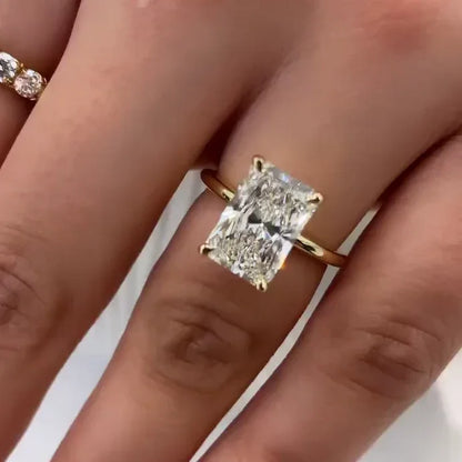 4.10 TCW radiant lab grown diamond engagement ring IGI certified hidden halo setting bridal wedding ring luxury gift for her women timeless design
