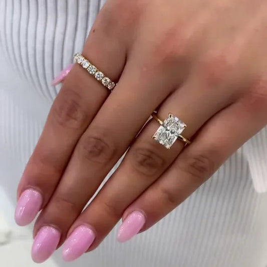 4.10 TCW radiant lab grown diamond engagement ring hidden halo setting IGI certified bridal wedding ring luxury gift for her women fine jewelry
