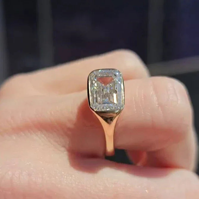 4.30 CT Emerald Cut Lab Grown Diamond Engagement Ring | East-West Bezel Setting | IGI Certified 