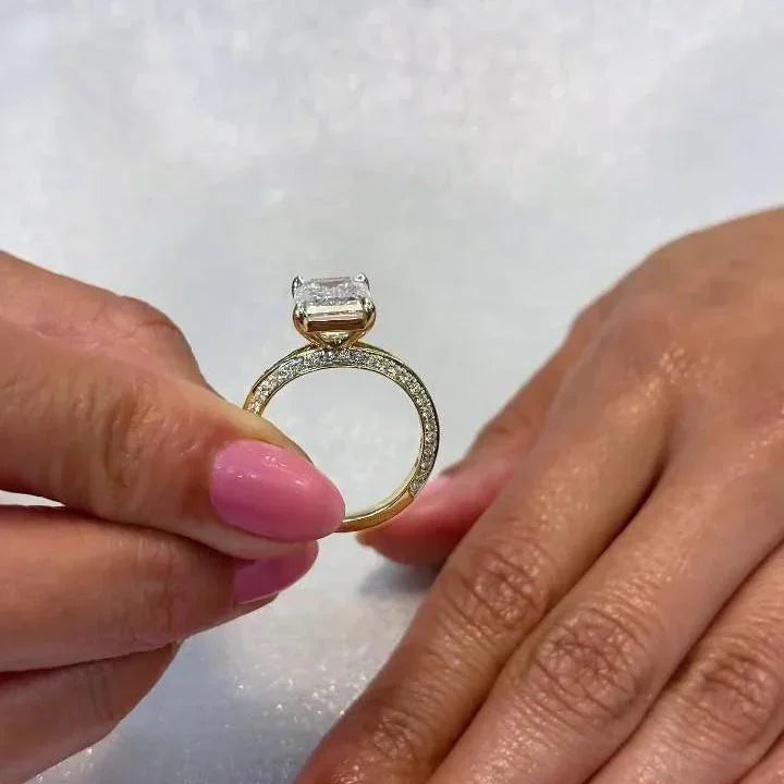 4.30 CT emerald lab grown diamond engagement ring split shank setting IGI certified modern bridal wedding ring luxury gift for her women jewelry
