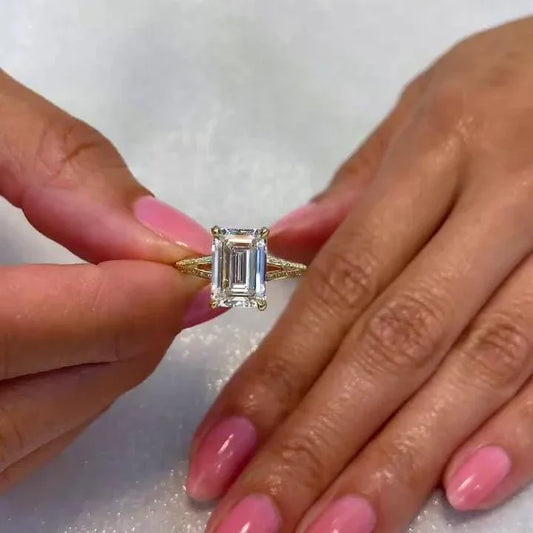 4.30 CT emerald cut lab grown diamond engagement ring modern split shank IGI certified wedding ring bridal jewelry luxury gift for her women
