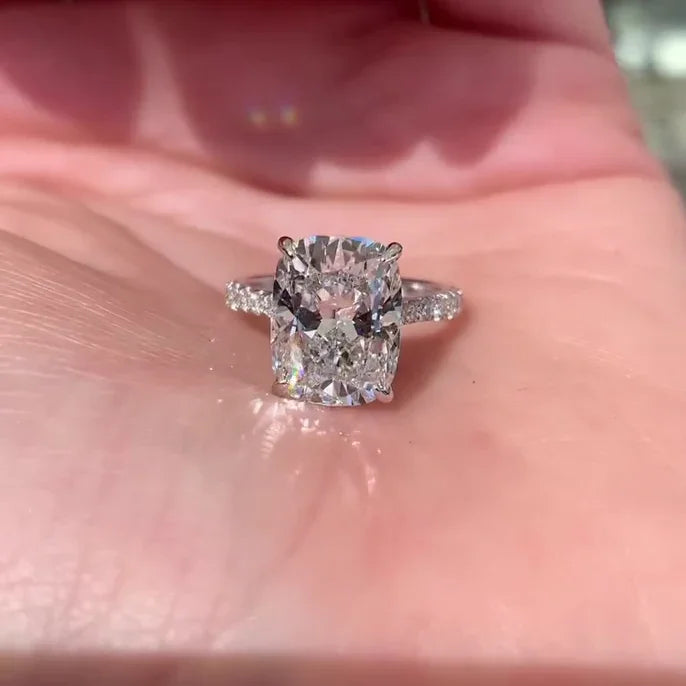 4.40 CT Cushion Cut Lab Grown Diamond Engagement Ring | 4.00 CT Center & 0.40 CT Side Stones | IGI Certified 