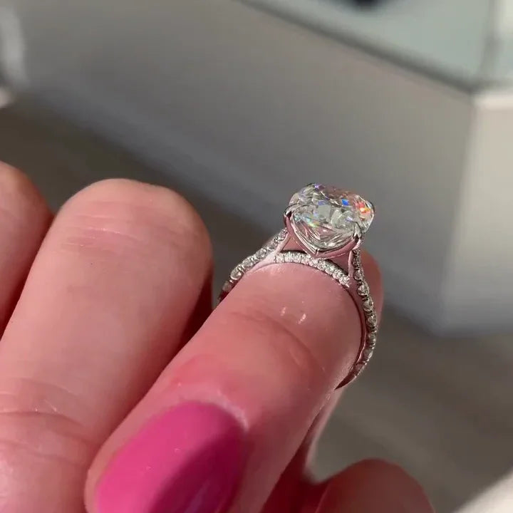 4.40 CT Cushion Cut Lab Grown Diamond Engagement Ring | 4.00 CT Center & 0.40 CT Side Stones | IGI Certified 