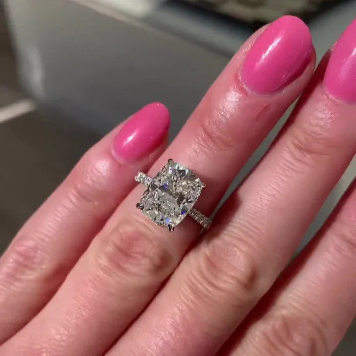 4.40 CT Cushion Cut Lab Grown Diamond Engagement Ring | 4.00 CT Center & 0.40 CT Side Stones | IGI Certified 