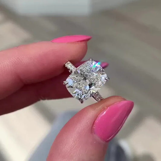 4.40 CT cushion cut lab grown diamond engagement ring 4.00 ct center 0.40 ct side stones IGI certified wedding ring bridal jewelry gift for her