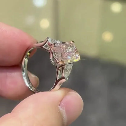4.40 TCW Fancy Pink Cushion Lab Grown Diamond Engagement Ring | Pear Side Stones | Three Stone Ring | IGI Certified 