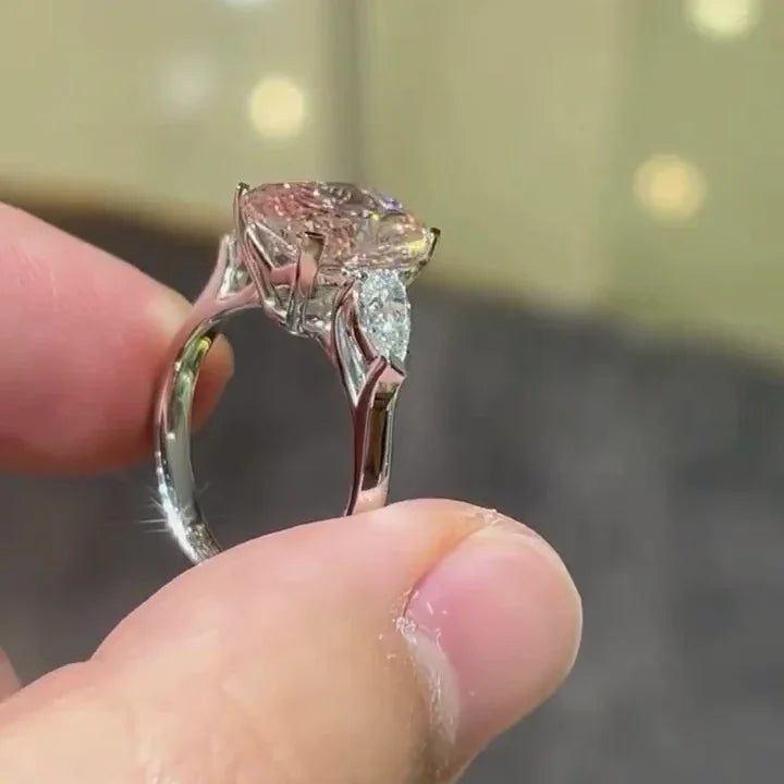 4.40 TCW Fancy Pink Cushion Lab Grown Diamond Engagement Ring | Pear Side Stones | Three Stone Ring | IGI Certified 