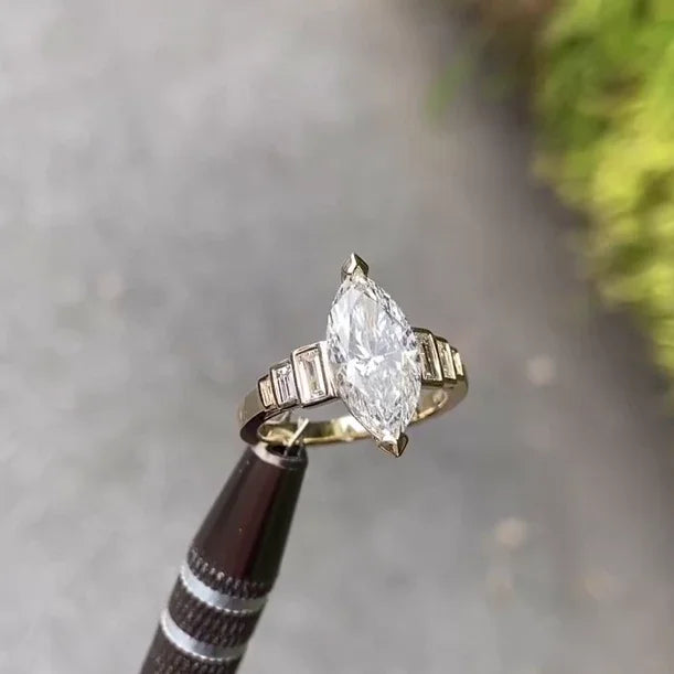 4.00 CT marquise lab grown diamond engagement ring IGI certified three stone baguette side stones bridal wedding ring gift for her wife jewelry
