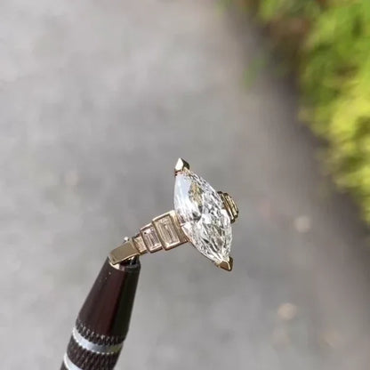 Elegant 4.00 CT marquise lab grown diamond ring three stone baguette design IGI certified engagement wedding ring luxury gift for her women
