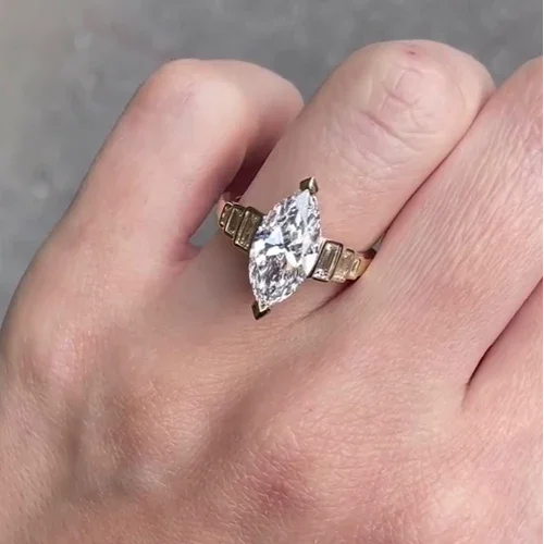 4.40 TCW marquise lab grown diamond engagement ring three stone baguette design IGI certified wedding ring bridal jewelry gift for her women
