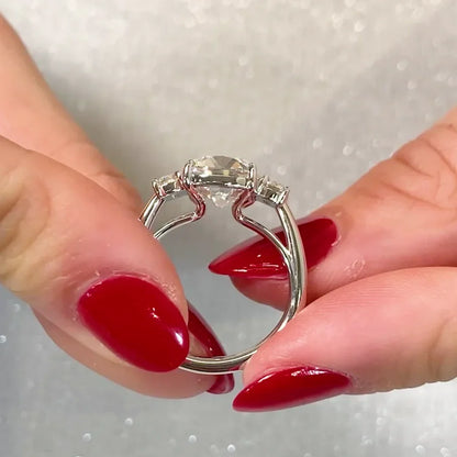 4.40 TCW old mine cushion lab grown diamond IGI certified engagement ring three stone design wedding ring luxury bridal jewelry gift for her women
