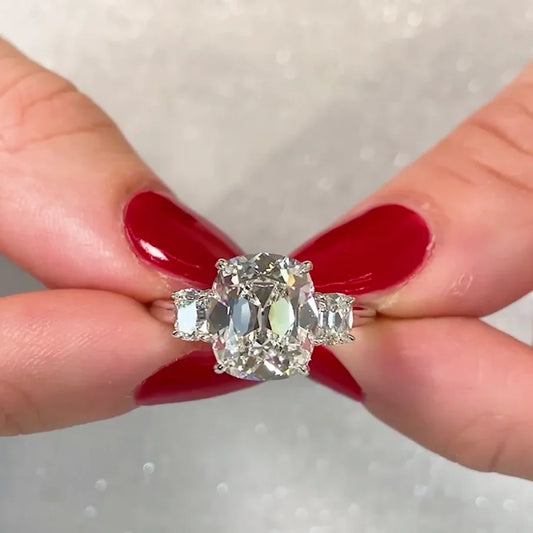 4.40 TCW old mine cushion lab grown diamond engagement ring three stone IGI certified wedding ring bridal jewelry luxury gift for her women
