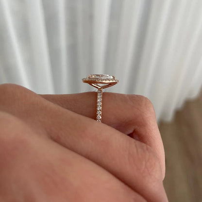 4.00 CT pear lab grown diamond engagement ring IGI certified halo pavé setting bridal wedding ring luxury gift for her women elegant diamond ring
