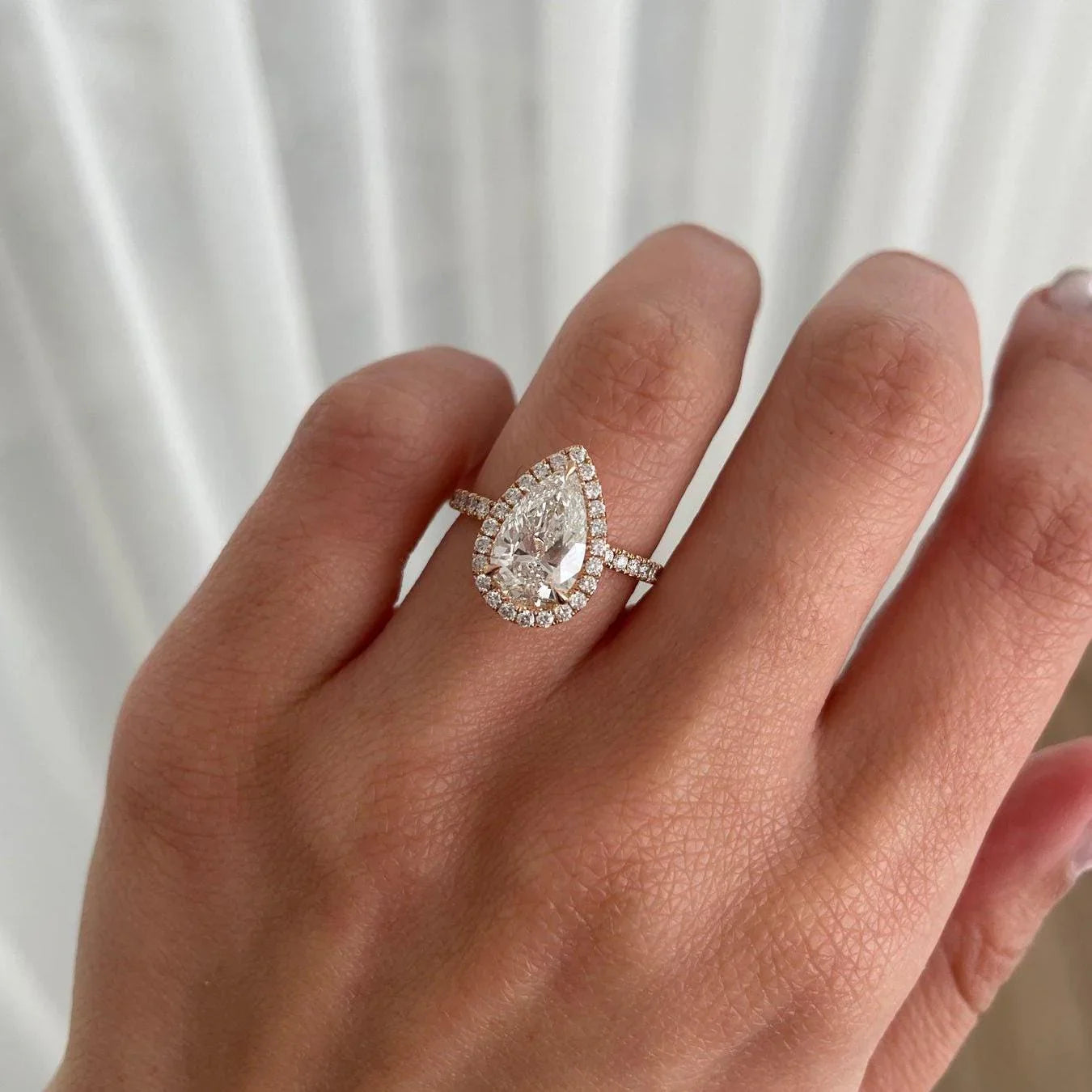 4.40 TCW Pear Lab Grown Diamond Engagement Ring | Halo Pavé Design | IGI Certified 