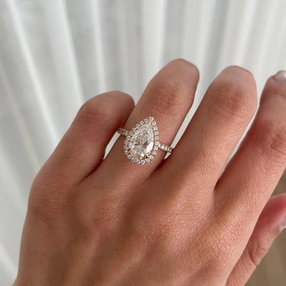 4.40 TCW Pear Lab Grown Diamond Engagement Ring | Halo Pavé Design | IGI Certified 