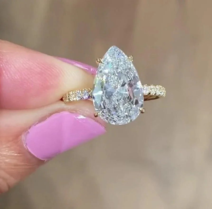 4.40 TCW pear lab grown diamond engagement ring IGI certified pavé band design bridal wedding ring luxury gift for her women elegant solitaire style
