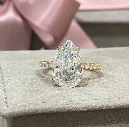 4.40 TCW Pear Lab Grown Diamond Engagement Ring | Pavé Design | IGI Certified 