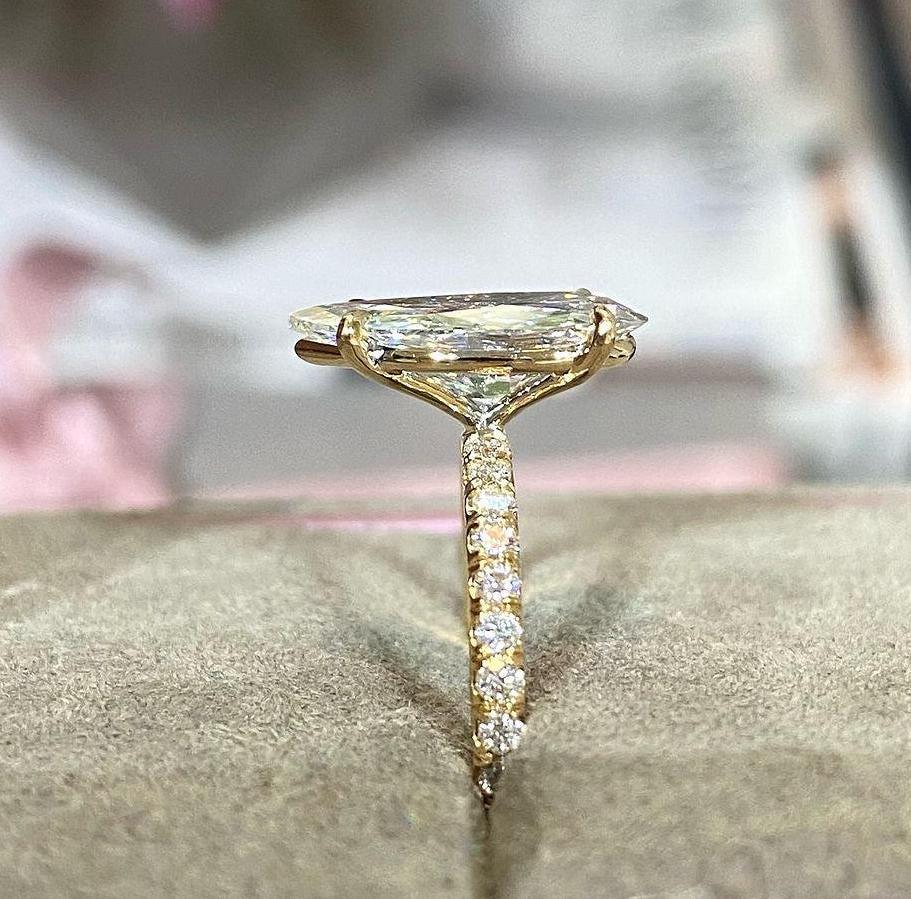 4.40 TCW Pear Lab Grown Diamond Engagement Ring | Pavé Design | IGI Certified 
