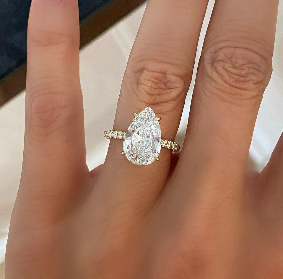 4.40 TCW pear lab grown diamond engagement ring pavé design IGI certified wedding ring bridal jewelry luxury gift for her women elegant diamond ring
