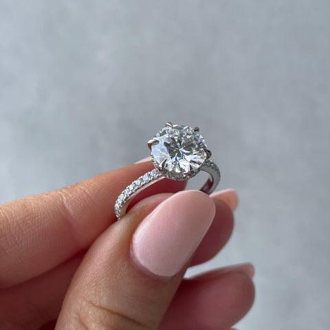4.40 TCW Round Lab Grown Diamond Engagement Ring | Hidden Halo | 6-Claw Setting | IGI Certified 