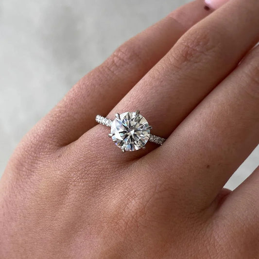 4.40 TCW round lab grown diamond engagement ring hidden halo 6 claw setting IGI certified wedding ring bridal jewelry luxury gift for her women
