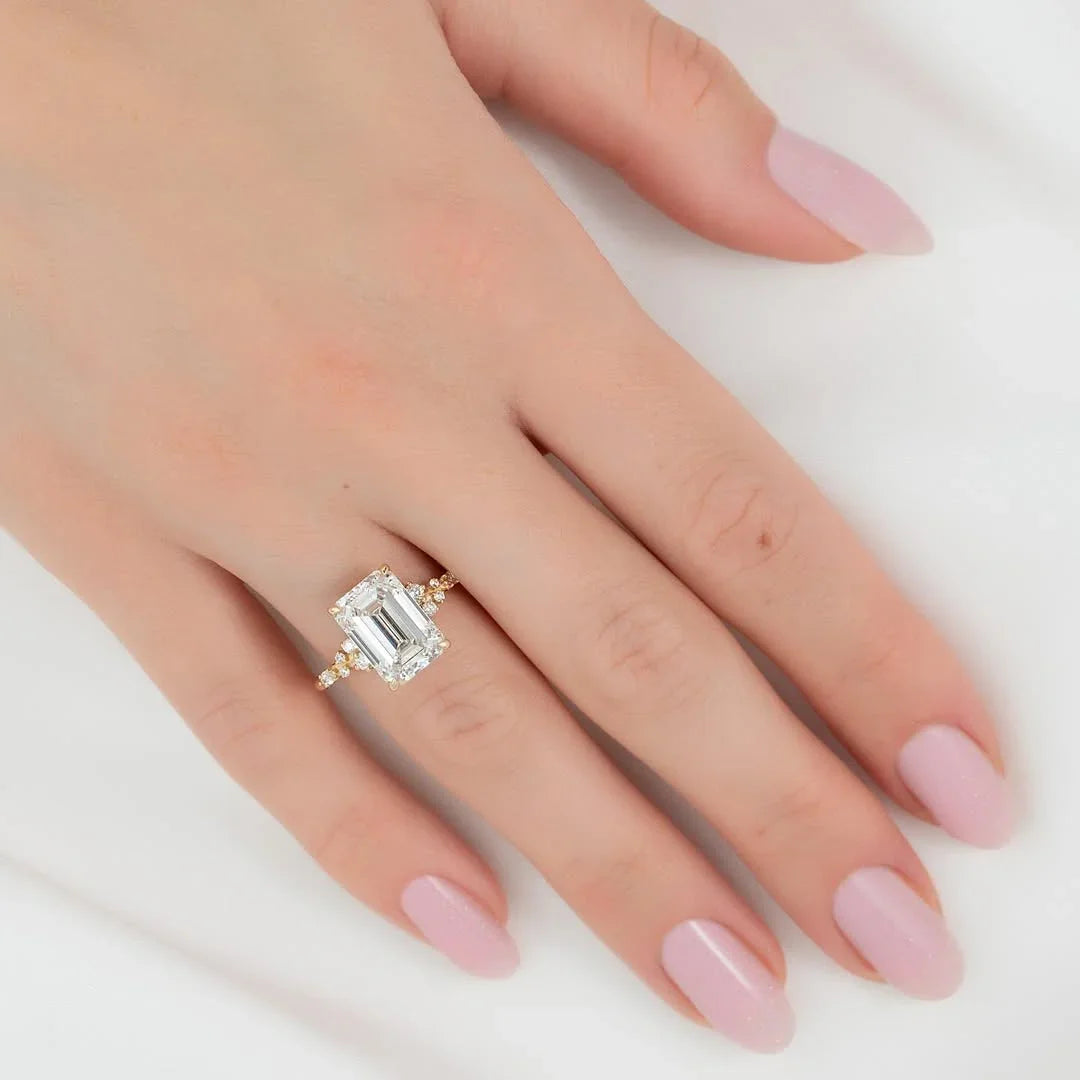 4.50 CT Emerald Cut Lab Grown Diamond Engagement Ring | Shared Prong Setting | IGI Certified 