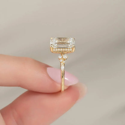 4.50 CT Emerald Cut Lab Grown Diamond Engagement Ring | Shared Prong Setting | IGI Certified 
