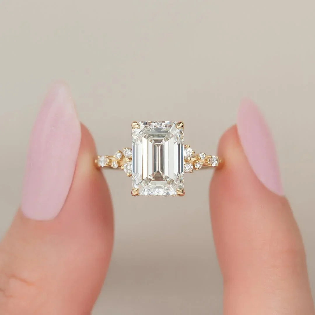 4.50 CT emerald cut lab grown diamond engagement ring shared prong setting IGI certified wedding ring bridal jewelry luxury gift for her women
