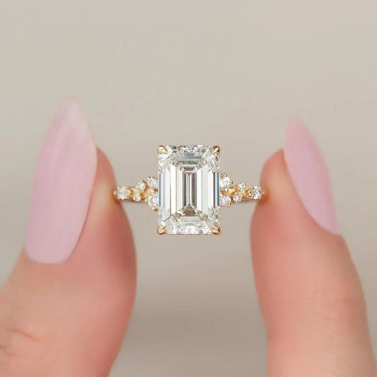 4.50 CT emerald cut lab grown diamond engagement ring shared prong setting IGI certified wedding ring bridal jewelry luxury gift for her women
